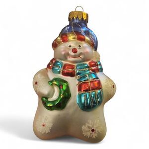 Vintage Glass Snowman Ornament Scarf Wreath Hand Painted